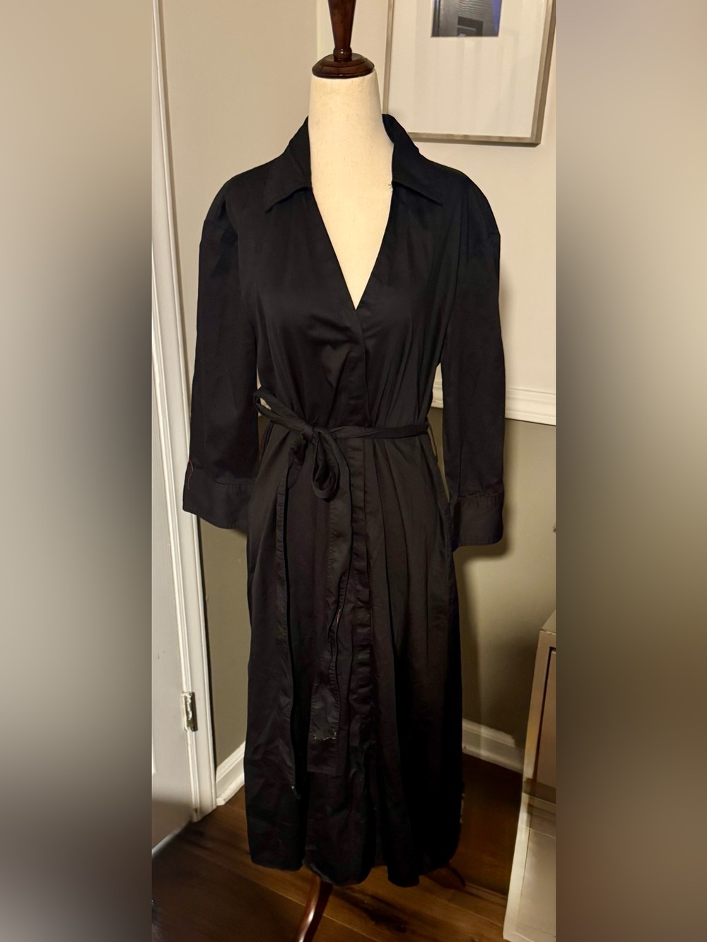 Zara Poplin Shirt Dress Cotton Maxi Shirt Dress in Black Size Medium - Picture 2 of 7
